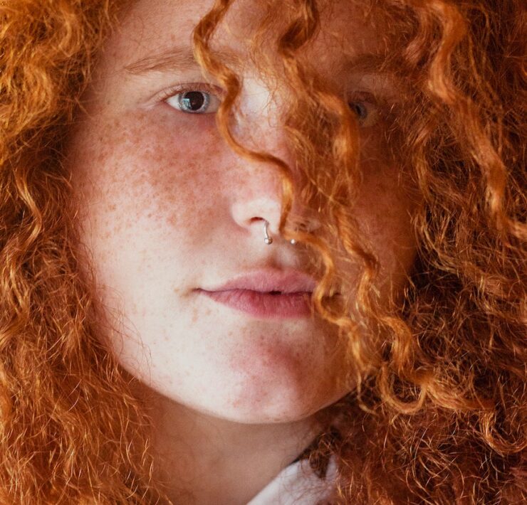 Woman Wearing White Collared Top red hair girl