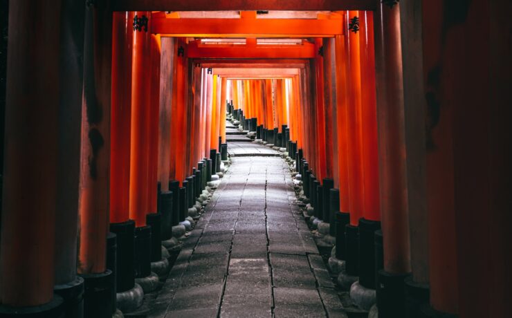 red and black wooden hallway kyoto japan