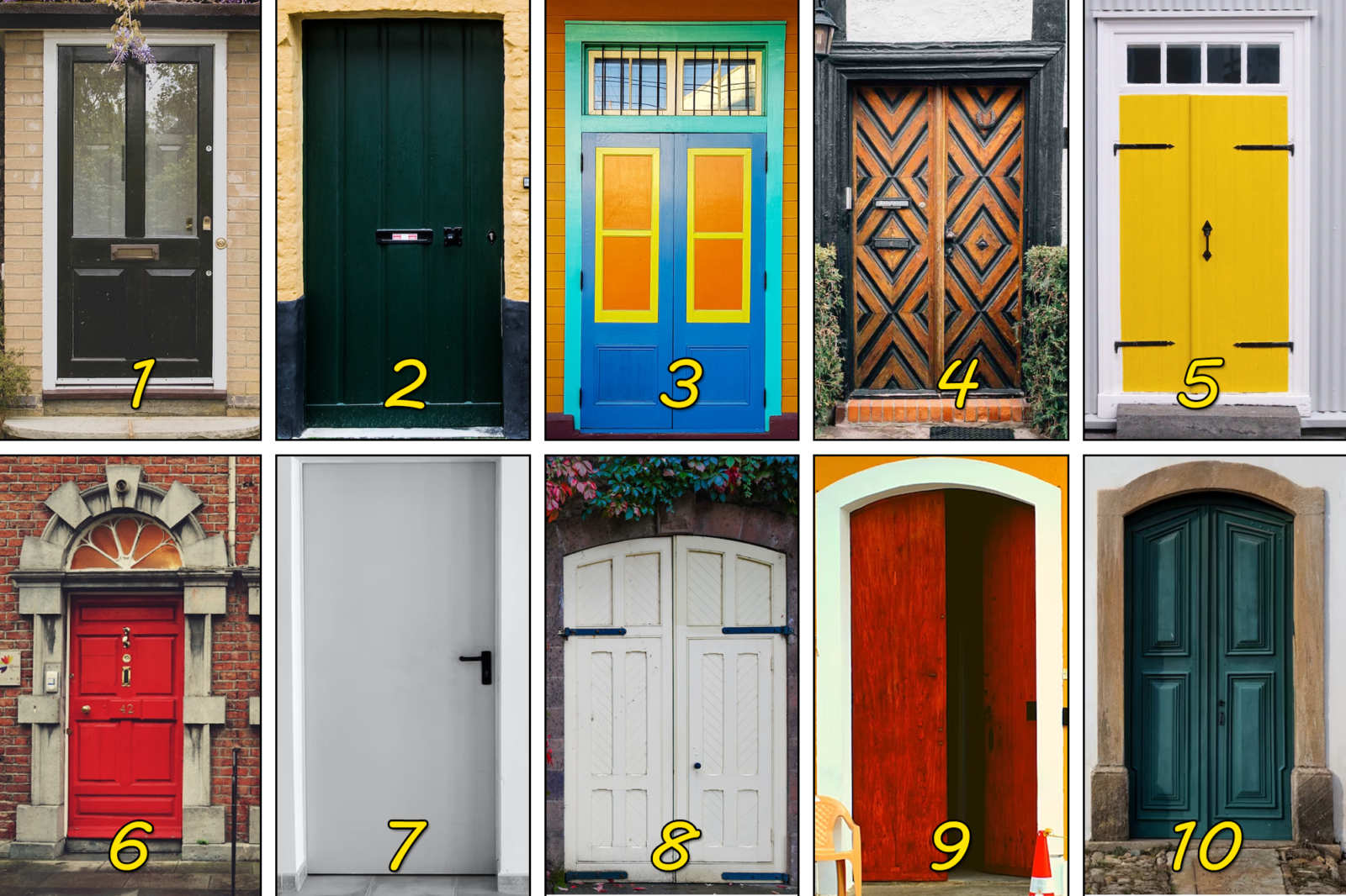 Photo montage with 10 doors in different styles