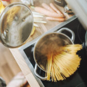 cooking pasta in the kitchen