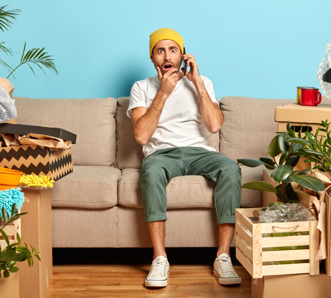 clutter house man guy sofa