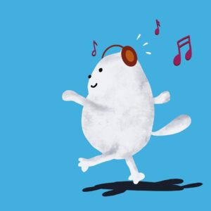 boneco dançando e ouvindo musica