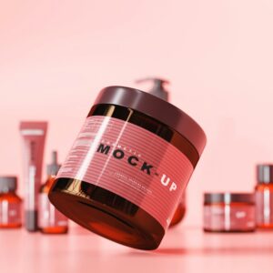 a jar of mock up on a pink background