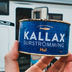 person holding blue Kallax metal container