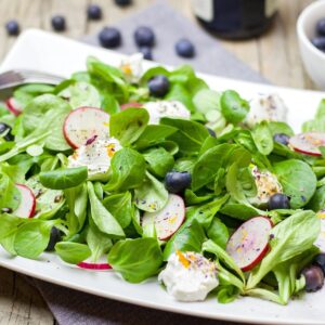 salad, spring, radish, blueberries, nature, lamb's lettuce, nourishment, healthy, vegetables, food, meal, green, fresh, vitamins, vegetarian, yummy, kitchen, enjoy the meal, tasty, starter, enjoy